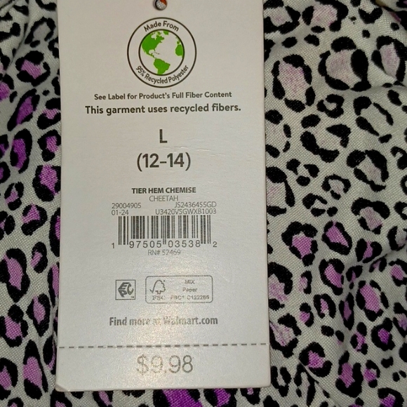 Purple CHEETAH Print Nightie JOYSPUN Women's L (12-14) - Picture 6 of 12